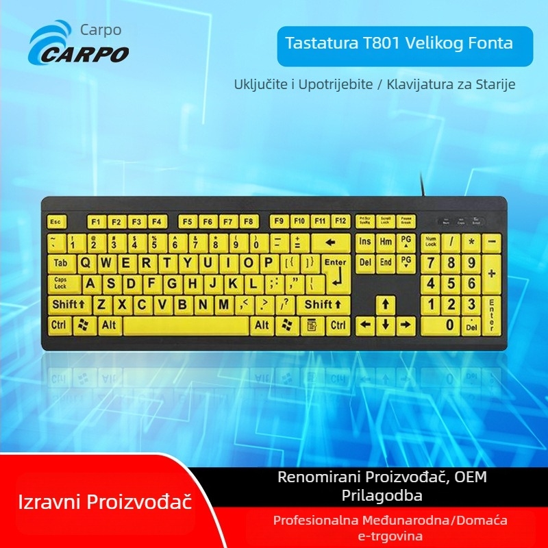 Carlbo membranska tipkovnica, universalna kompatibilnost, više od 98 tipki, žično USB povezivanje, 1,5 m kabel