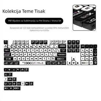 Set kapica za tipke SA visine za mehaničku tipkovnicu, PBT sublimacija, četiri strane prozirno, puding stil, 125 tipki