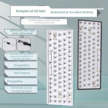 68-tipkovna mehanička DIY set s RGB pozadinskim osvjetljenjem, programabilnim zelenim osovinama, žičano povezivanje