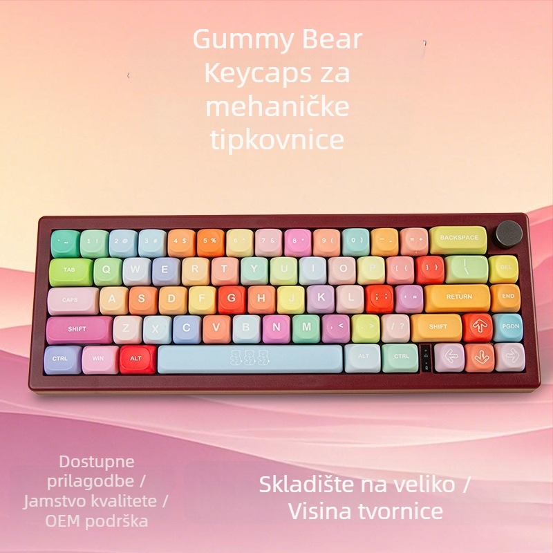 MOA Gummy Bear keycaps za mehaničku tipkovnicu - PBT, okrugli profil, potpuna petostruka sublimacija, kompatibilno s različitim rasporedima
