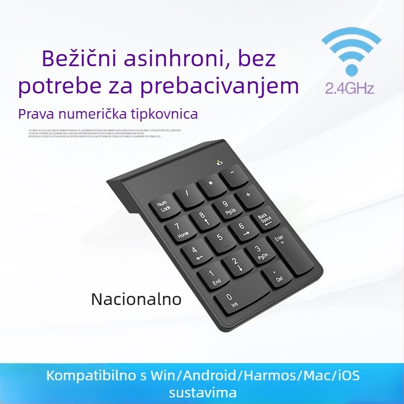 18‑tipkovnica digitalna numerička, bežična 2.4G s USB prijemnikom, podrška za zglob, vodootporna