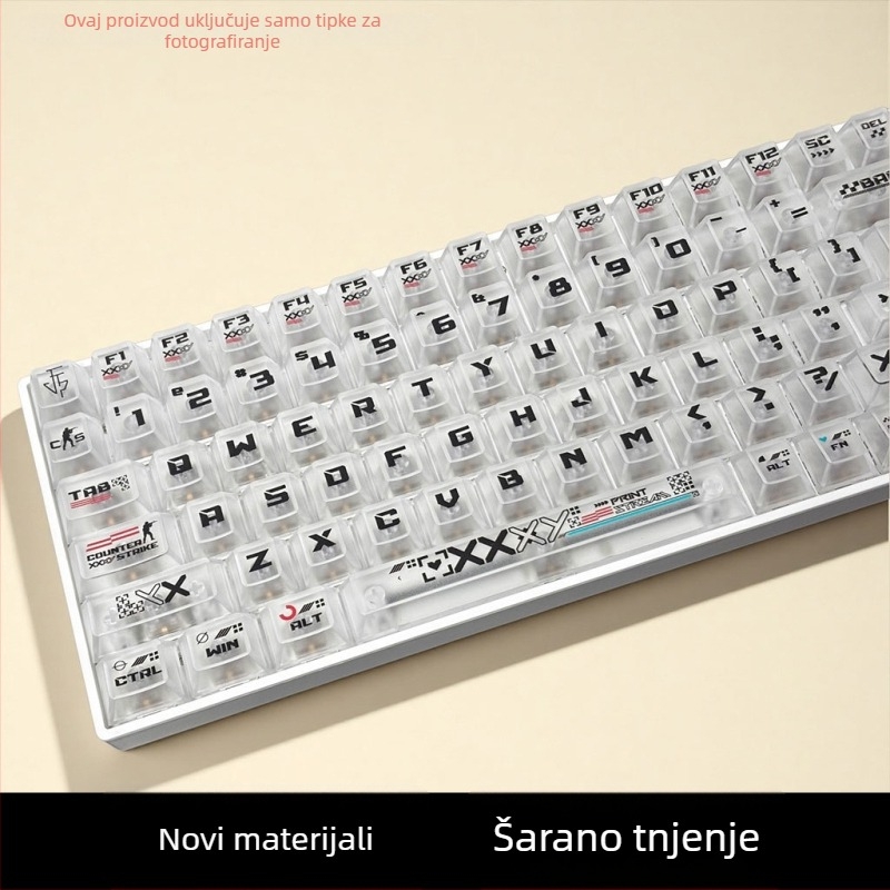 Mehaničke kapice za tipke s UV tiskom, petostrano prozirne, plastični materijal, model Yhjpc01, kolekcija prozirnih otisaka, kompatibilno s 6.25u