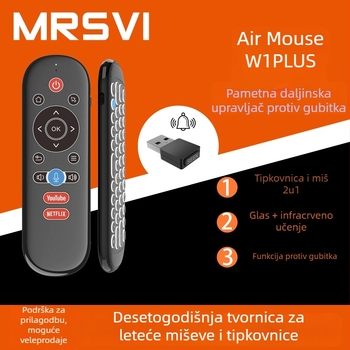 W1 PLUS Inteligentno glasovno daljinsko upravljanje s bežično dvostrukom mini tipkovnicom i mišem (USB, Učenje IR, domet 10 m)