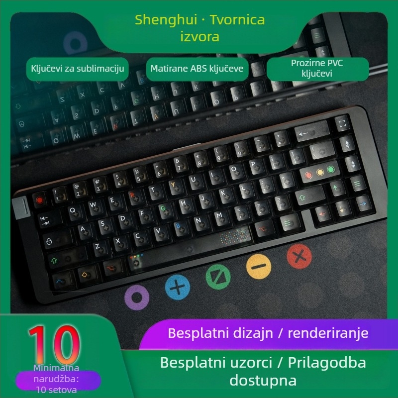 122-ključni ABS set kapica tipki, UV završna obrada, OEM profil, kompatibilan s rasporedima 60/68/64/72/75/84/87