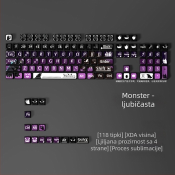 Prilagođene XDA kapice za tipke s temom Monster Godzilla — dye-sublimacija, ABS materijal, universalna kompatibilnost s mehaničkim tipkovnicama.