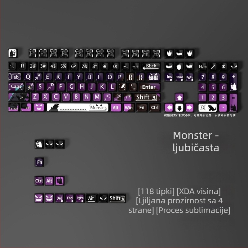 Prilagođene XDA kapice za tipke s temom Monster Godzilla — dye-sublimacija, ABS materijal, universalna kompatibilnost s mehaničkim tipkovnicama.