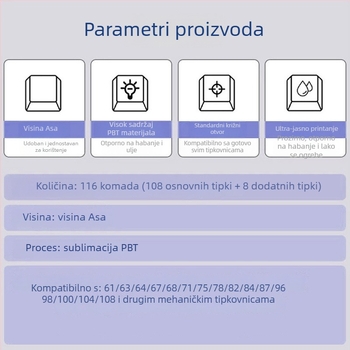 Personalizirani PBT sublimacijski set kućišta tipki za mehaničku tipkovnicu – prozirna tema inspirirana porculanom – kompatibilno s rasporedima 61/87/108