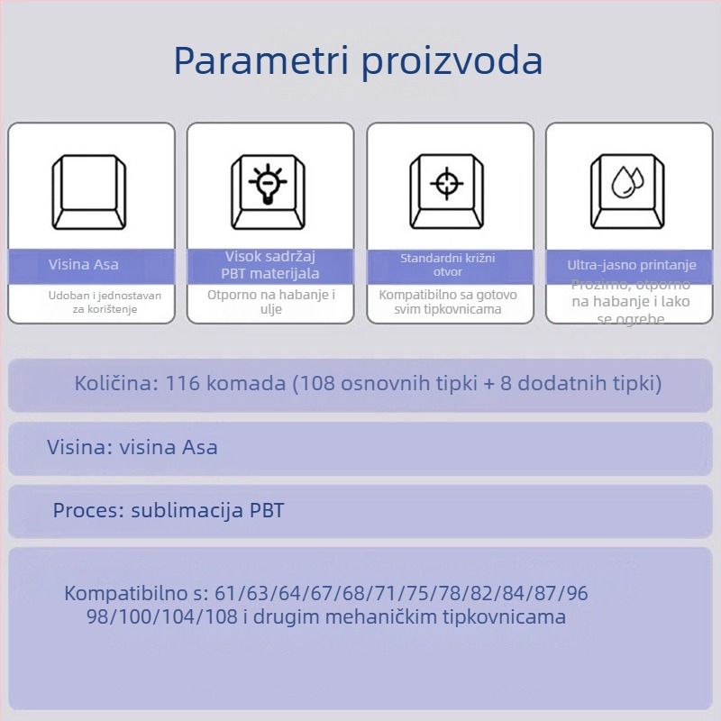 Personalizirani PBT sublimacijski set kućišta tipki za mehaničku tipkovnicu – prozirna tema inspirirana porculanom – kompatibilno s rasporedima 61/87/108