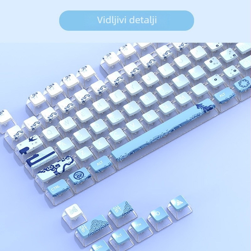 Personalizirani PBT sublimacijski set kućišta tipki za mehaničku tipkovnicu – prozirna tema inspirirana porculanom – kompatibilno s rasporedima 61/87/108