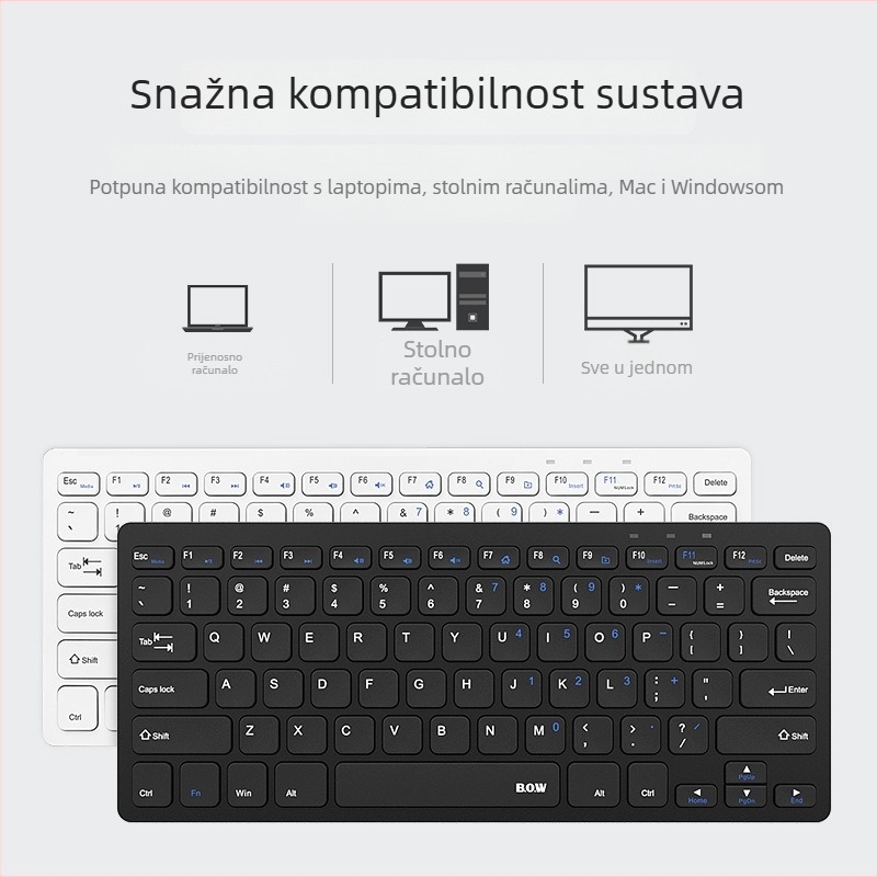 Bežični set tipkovnice i miša, 78 tipki, tiho djelovanje, ABS kućište, povezanost s jednim uređajem, napajanje baterijom