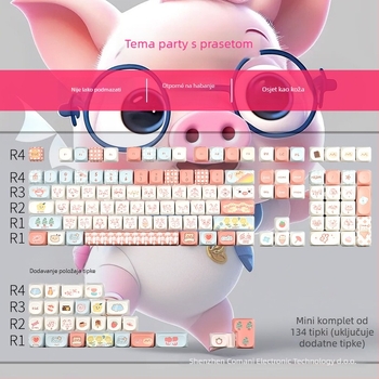 Keycaps za mehaničke tipke – niskoprofilne, Pigman Party tema, PBT materijal, petostrano Dye-Sublimation ispisa, univerzalna kompatibilnost