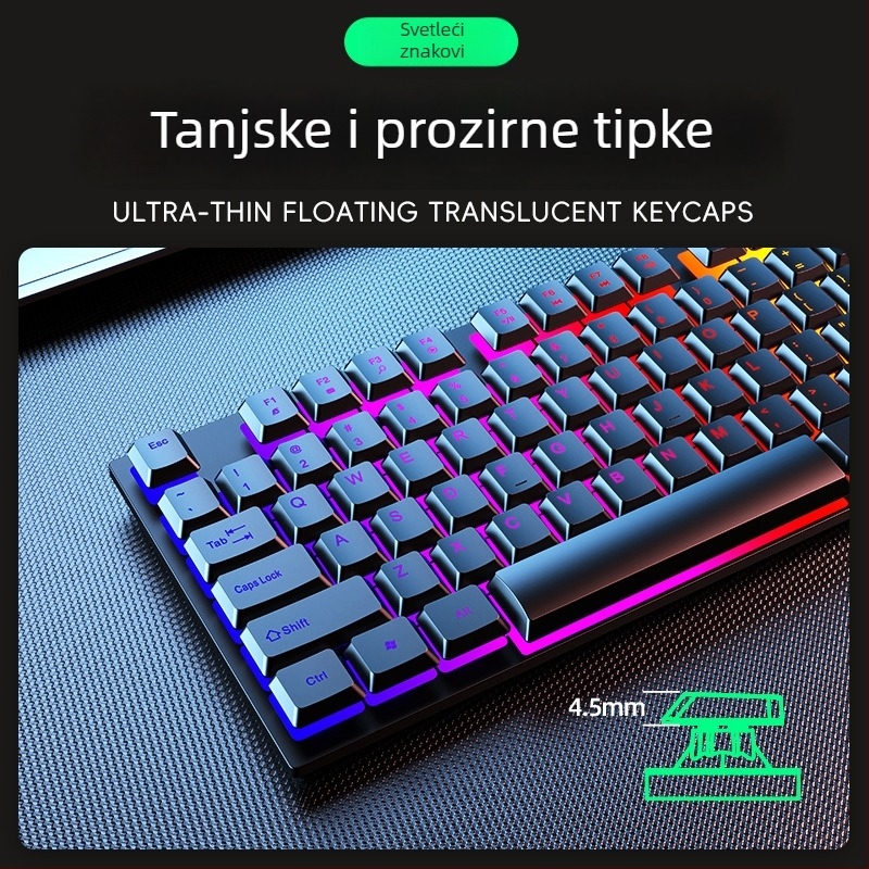 R8 gaming žičana tipkovnica, 104 tipke, USB sučelje, jednofarbno pozadinsko osvjetljenje, ABS kućište