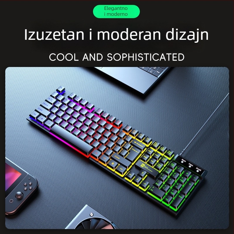 R8 gaming žičana tipkovnica, 104 tipke, USB sučelje, jednofarbno pozadinsko osvjetljenje, ABS kućište