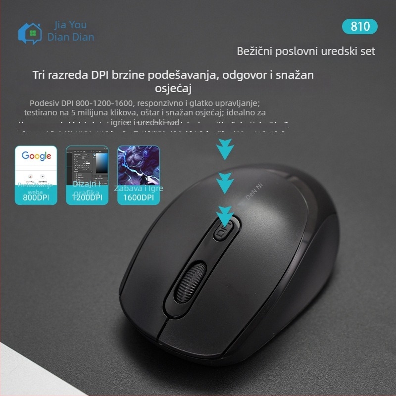 Bežični set tipkovnice i miša s pozadinskim osvjetljenjem, USB, optički senzor, kabel 1 m, za prijenosno uredske okruženje