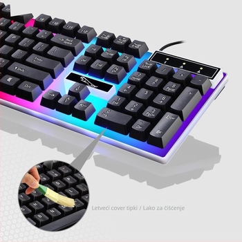 G21B kabelski USB set tipkovnice i miša s optičkim senzorom 1000 DPI, pozadinskim osvjetljenjem, ergonomski dizajn