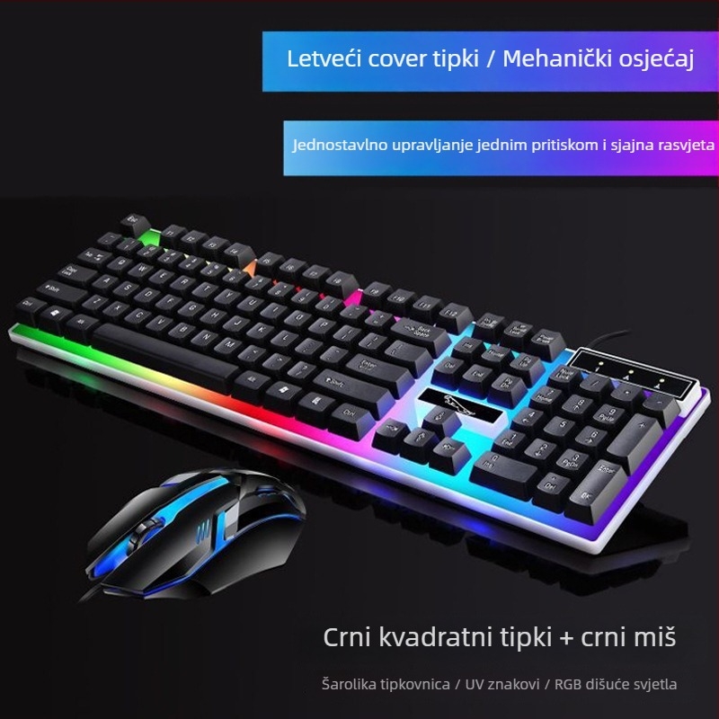 G21B kabelski USB set tipkovnice i miša s optičkim senzorom 1000 DPI, pozadinskim osvjetljenjem, ergonomski dizajn