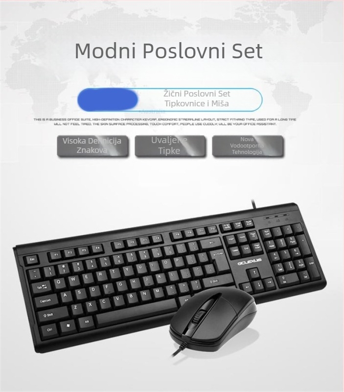 Žični USB set tipkovnice i miša, model M1000, 1600dpi optički senzor, USB sučelja, pogodno za prijenosnike, kućnu i uredsku upotrebu