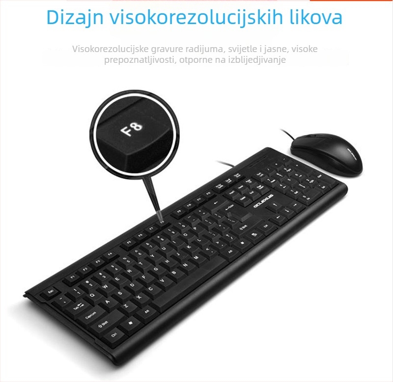 Žični USB set tipkovnice i miša, model M1000, 1600dpi optički senzor, USB sučelja, pogodno za prijenosnike, kućnu i uredsku upotrebu