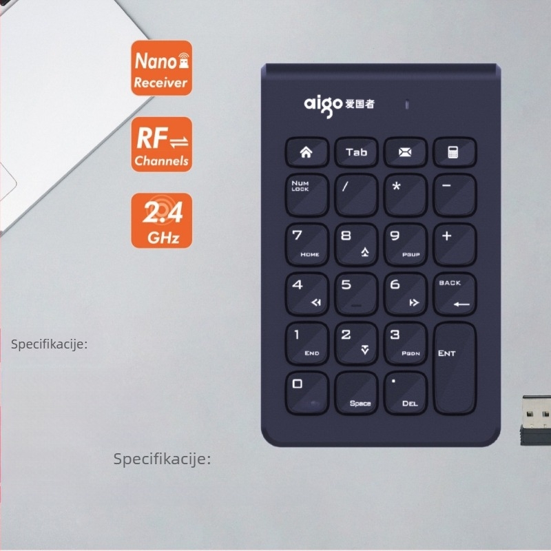 Patriot W963 Bežični numerička tipkovnica i miš — USB, 1000 DPI, Ergonomska, Ultra-tanki 2.4G