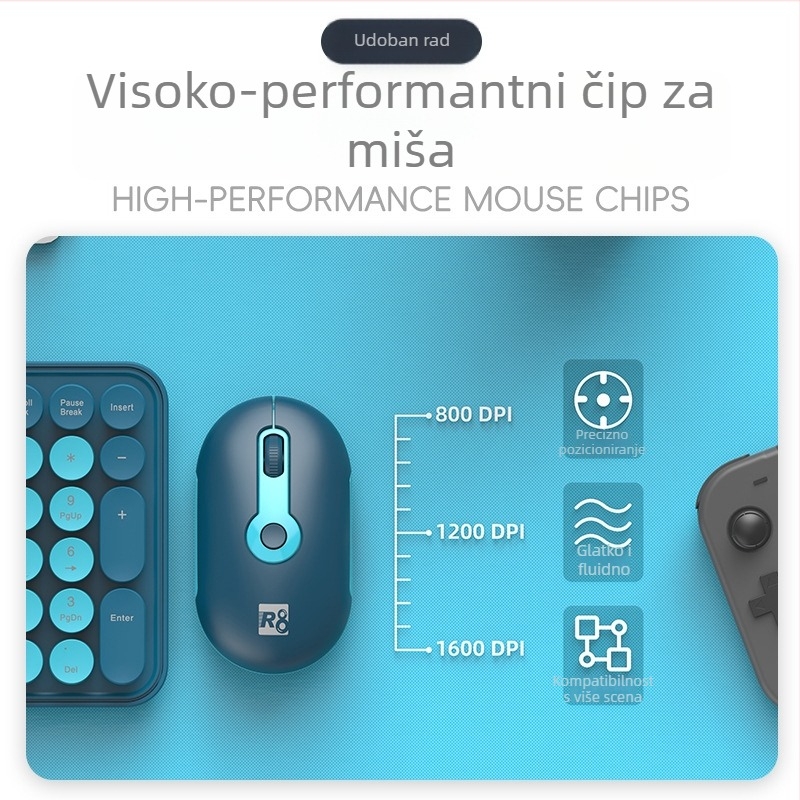 R8 bežični set tipkovnice i miša, 2.4G bežična veza, USB tipkovnica i USB miš, ergonomski dizajn