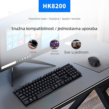 HK8200 Bežični set tipkovnice i miša - USB tipkovnica, USB miš, 1600dpi, ergonomski, vodootporan