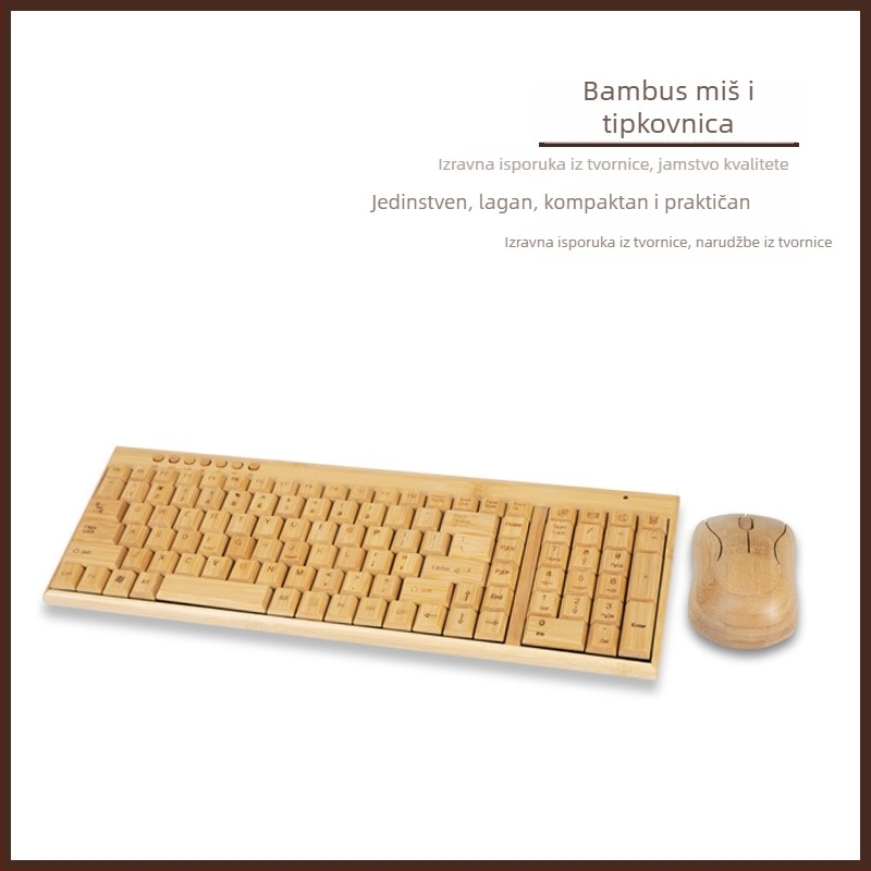 CR-065 Bežični set tipkovnice i miša od bambusa – Bluetooth tipkovnica i Bluetooth miš, 1200dpi, ergonomski, pozadinsko osvjetljenje