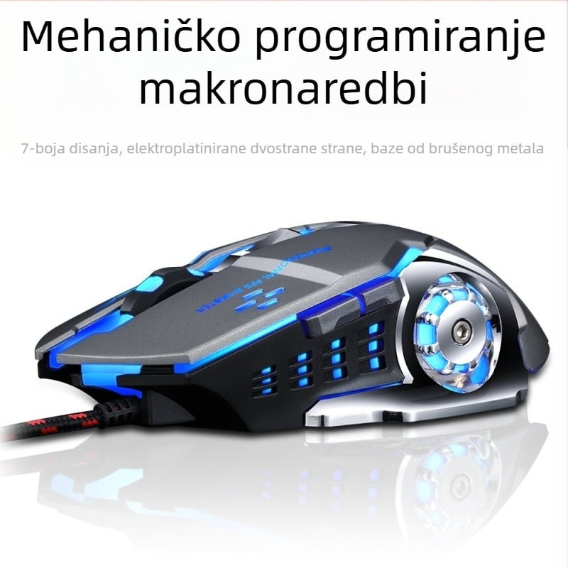 Thunderwolf V6 gaming miš, žični USB, 3200 DPI, 6 tipki, 1,5 m kabel, optički senzor