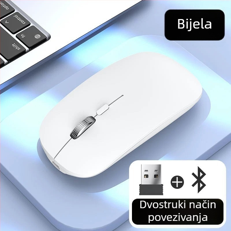 Punjiva bežična miš s dvostrukim načinom rada, Type-C, tanak i lagan za uredski prijenosnik, Bluetooth, tih 1600 DPI