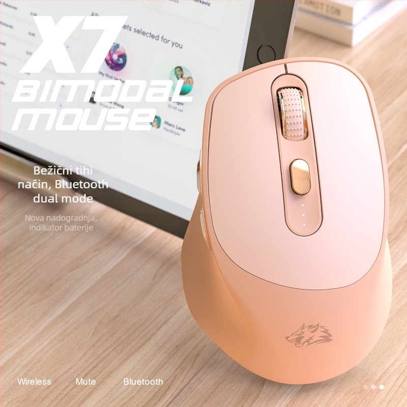 Freedom Wolf X7 bežična miš s dvostrukim načinom Bluetooth i 2,4 GHz, optički senzor 4000 DPI, 7 tipki, punjiva, tih dizajn