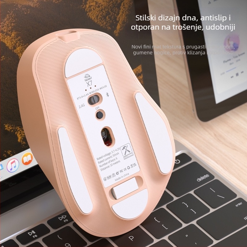 Freedom Wolf X7 bežična miš s dvostrukim načinom Bluetooth i 2,4 GHz, optički senzor 4000 DPI, 7 tipki, punjiva, tih dizajn