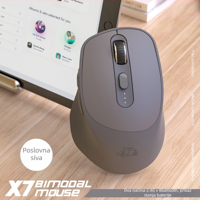 Freedom Wolf X7 bežična miš s dvostrukim načinom Bluetooth i 2,4 GHz, optički senzor 4000 DPI, 7 tipki, punjiva, tih dizajn