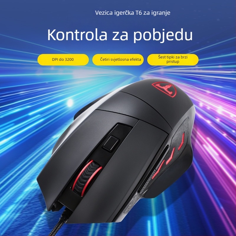 Optički žični gaming miš s 3500 DPI, 7 tipki, USB sučelje, 4-smjerni kotačić za pomicanje, ergonomski dizajn