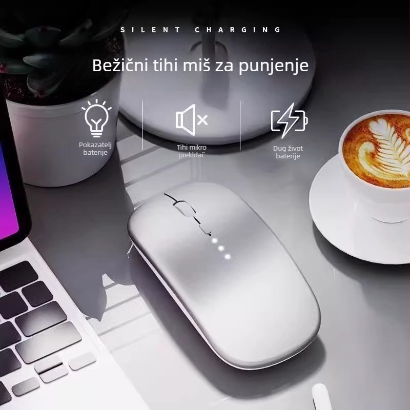 Punjiva Bluetooth bežični tiha miš s dvostrukim načinom rada, kompatibilan s tabletima, stolnim računalima i prijenosnim računalima