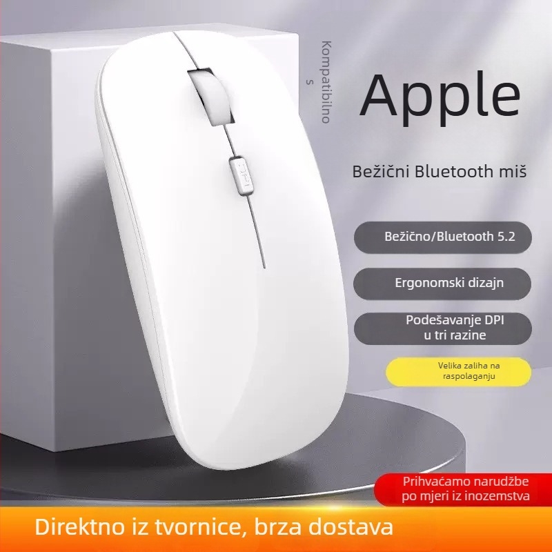 Punjiva Bluetooth bežični tiha miš s dvostrukim načinom rada, kompatibilan s tabletima, stolnim računalima i prijenosnim računalima