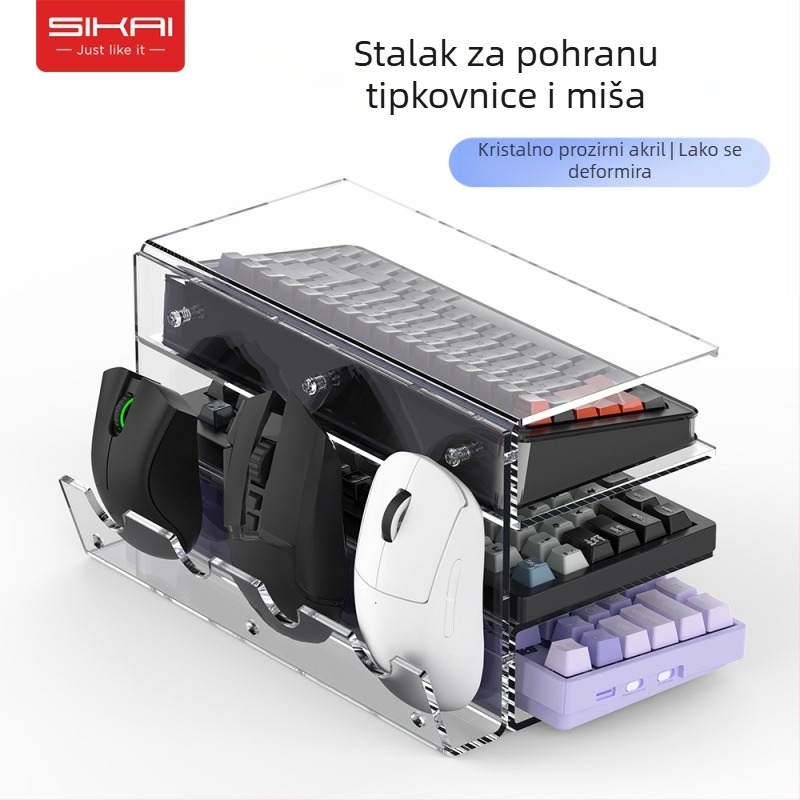 Stalak za izlaganje mehaničke tipkovnice s višeslojnih polica i ormarićem za miš za stolnu upotrebu
