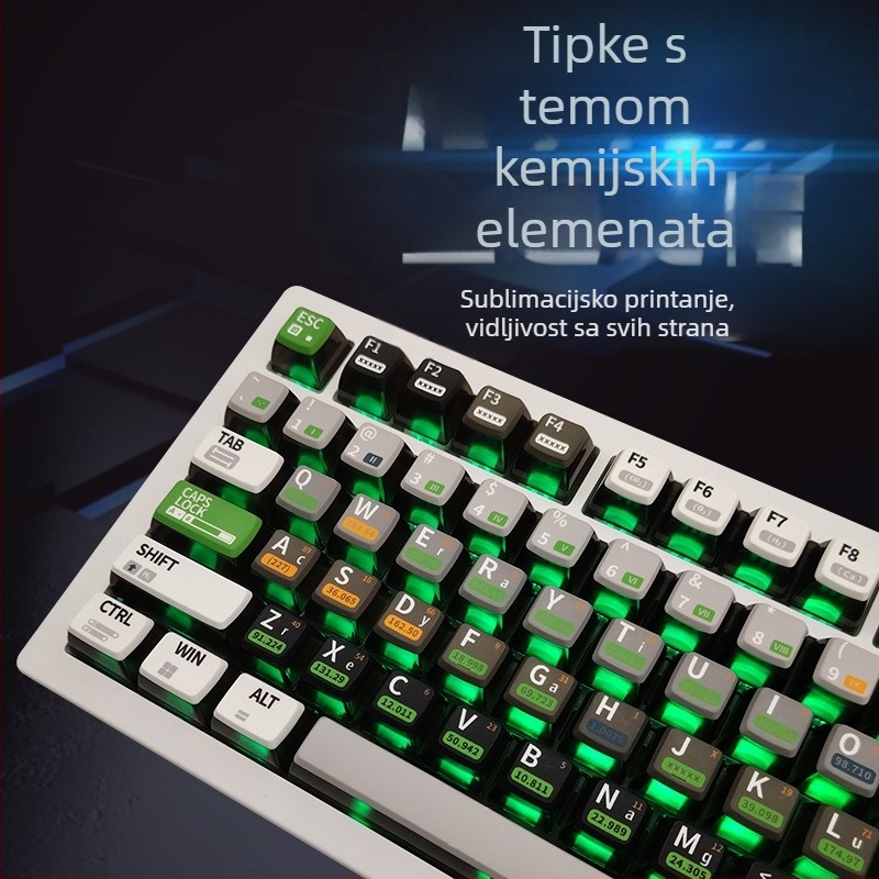 Set plastičnih kapica za tipke, ASA visina profila, petostrano sublimiranje, tema kemijskih elemenata, potpuno set