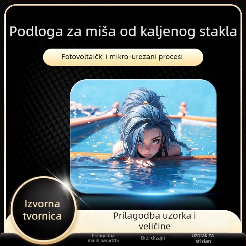 Podložnica za miš od kaljenog stakla za igrice, punog formata, mikrootiskana površina, staklena podloga za tipkovnicu i miš
