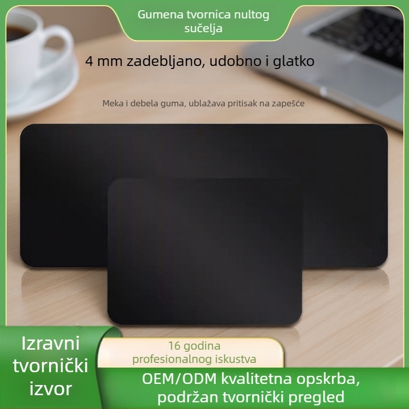 Crna gumena podloga za miš, protuklizna, s našivenim rubom, stolna podloga za ured