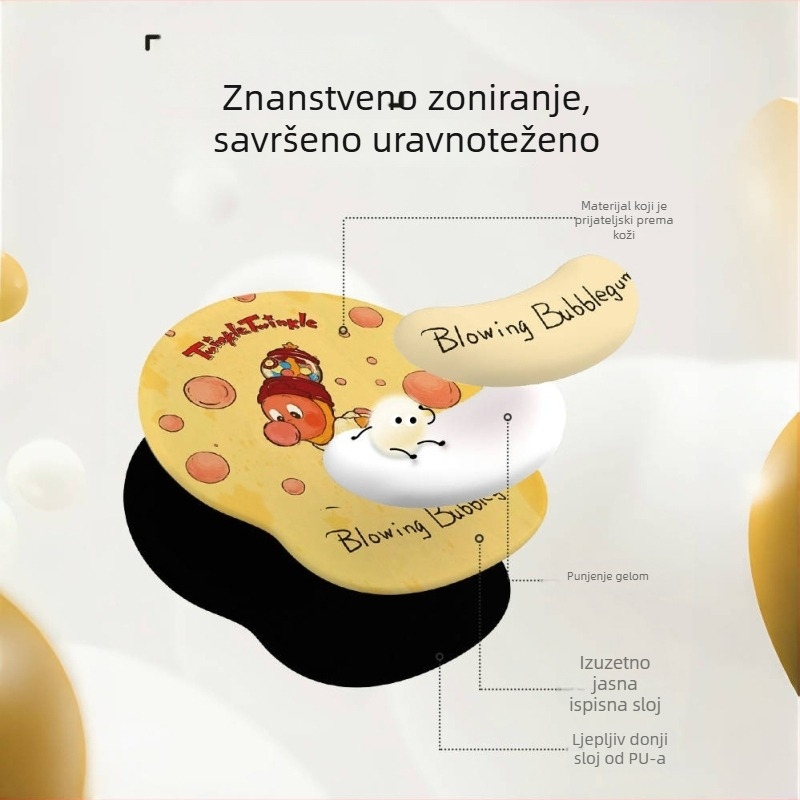Podloga za miš s podrškom zapešća – gumena podloga, japanski minimalistički stil, oblik zapešća, protuklizna, za ured i laptop