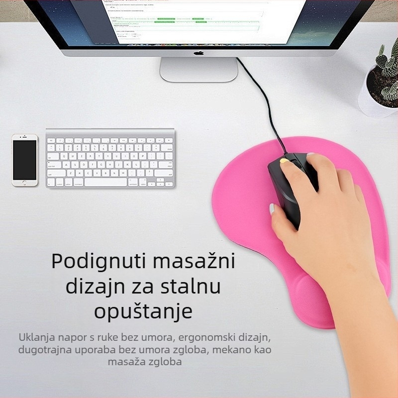 Silikonska podloga za miš s naslonom za zglob, protuklizna memorijska pjena, 190×230 mm, jednostrana, prilagodljiv logotip, za ured