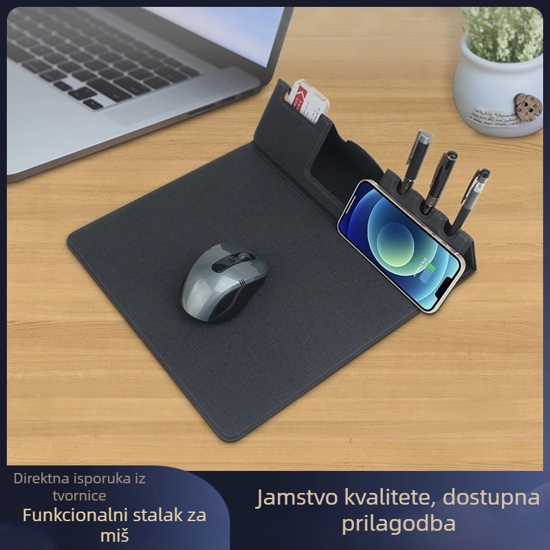 Mara Yh-ljx-001 sklopna višenamjenska podloga za miš s bežičnim punjenjem, PU+PVC, 15W, protuklizna, pretinac za olovku