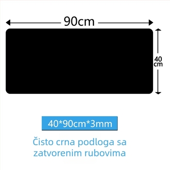 Velika crna produžena podloga za miš za igre i ured s platnenom površinom; dimenzije: 300x700 mm, 300x800 mm, 400x900 mm, 500x1000 mm, 600x1200 mm