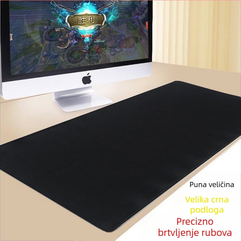 Velika crna produžena podloga za miš za igre i ured s platnenom površinom; dimenzije: 300x700 mm, 300x800 mm, 400x900 mm, 500x1000 mm, 600x1200 mm