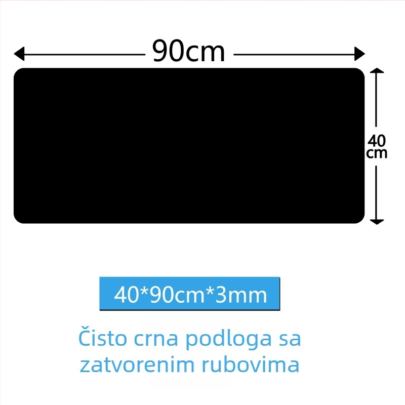 Velika crna produžena podloga za miš za igre i ured s platnenom površinom; dimenzije: 300x700 mm, 300x800 mm, 400x900 mm, 500x1000 mm, 600x1200 mm