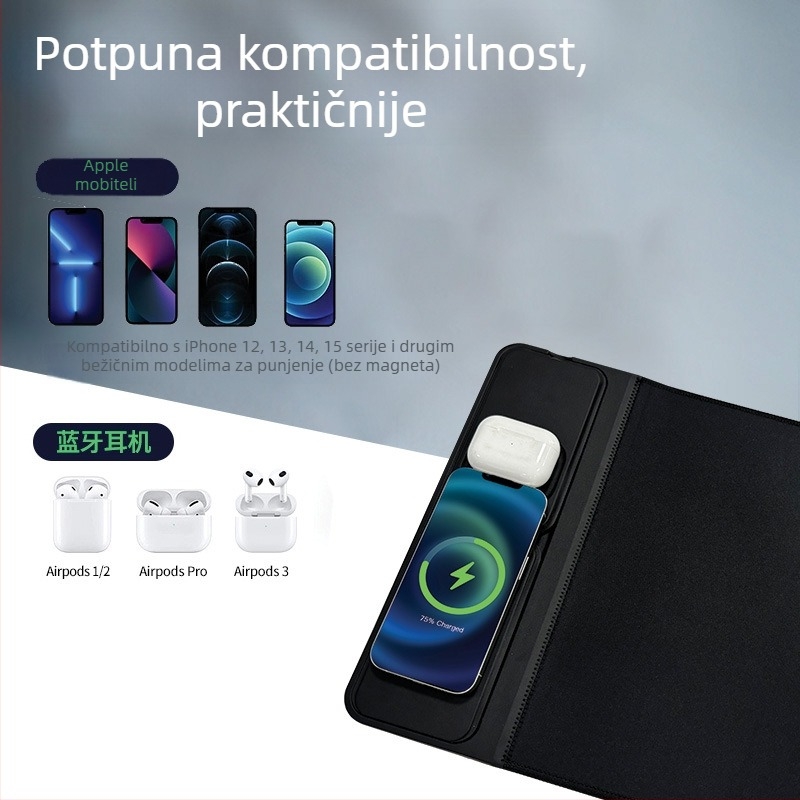 Bežično punjiva podloga za miš 15W, protuklizna, Cortex materijal, uredska stolna podloga