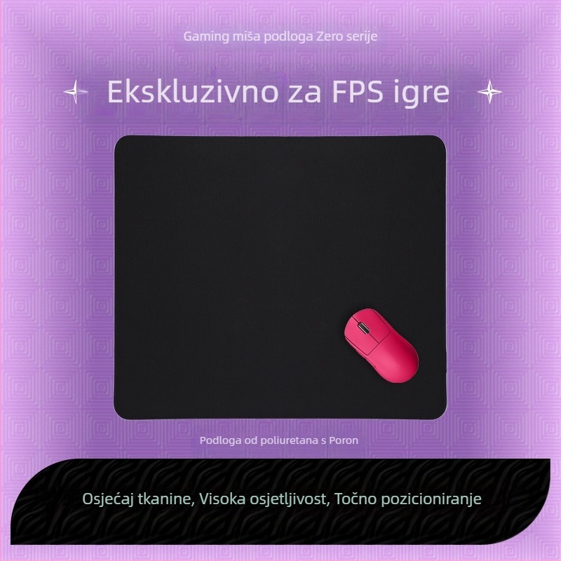 Crna minimalistička premium podloga za miš, za ured i gaming, gumena podloga, jednostrana, protuklizna, otisak toplinskog prijenosa