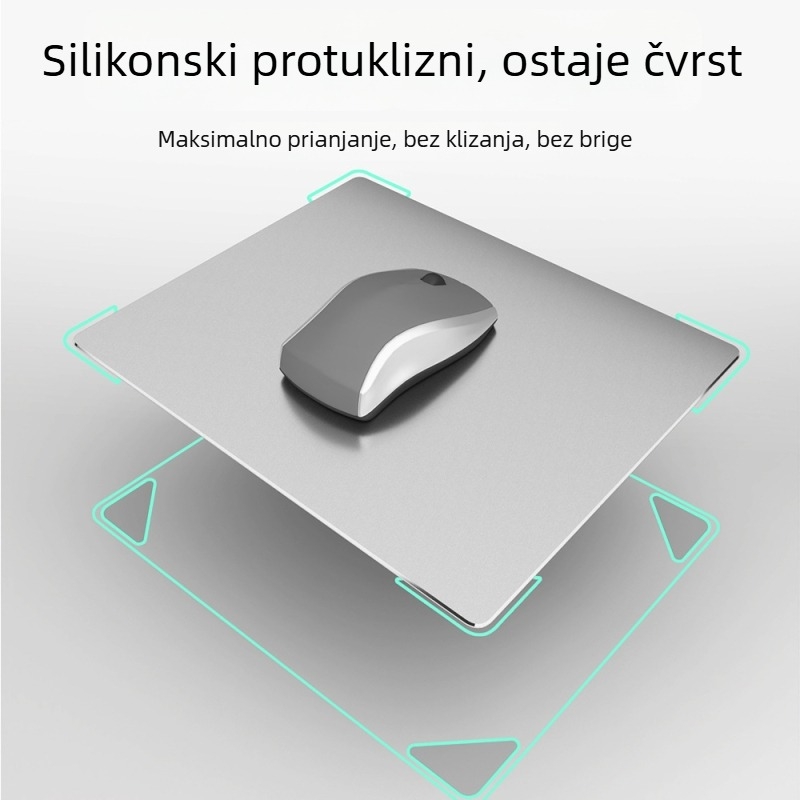 Ultra-tanka podloga za miš od aluminijske legure, metalna za gaming i ured, otporna na habanje i prijenosna, debljina 2 mm