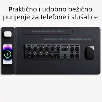 Podloga za miš s bežičnim punjenjem, 2-in-1, dvostruka PU koža stolna podloga, protuklizna, OEM prilagodba