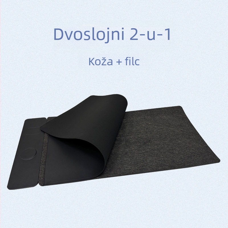 Podloga za miš s bežičnim punjenjem, 2-in-1, dvostruka PU koža stolna podloga, protuklizna, OEM prilagodba