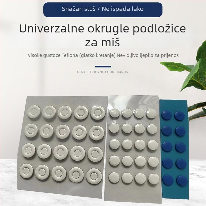 Teflonske naljepnice za podnoške miša, kružnog oblika, za sve modele miša, protuklizne i otporne na habanje, debljina 0,6 mm (uz ljepilo 0,14 mm, ukupno 0,8–1,0 mm), širina 6,5 mm, obrada strojem, OEM
